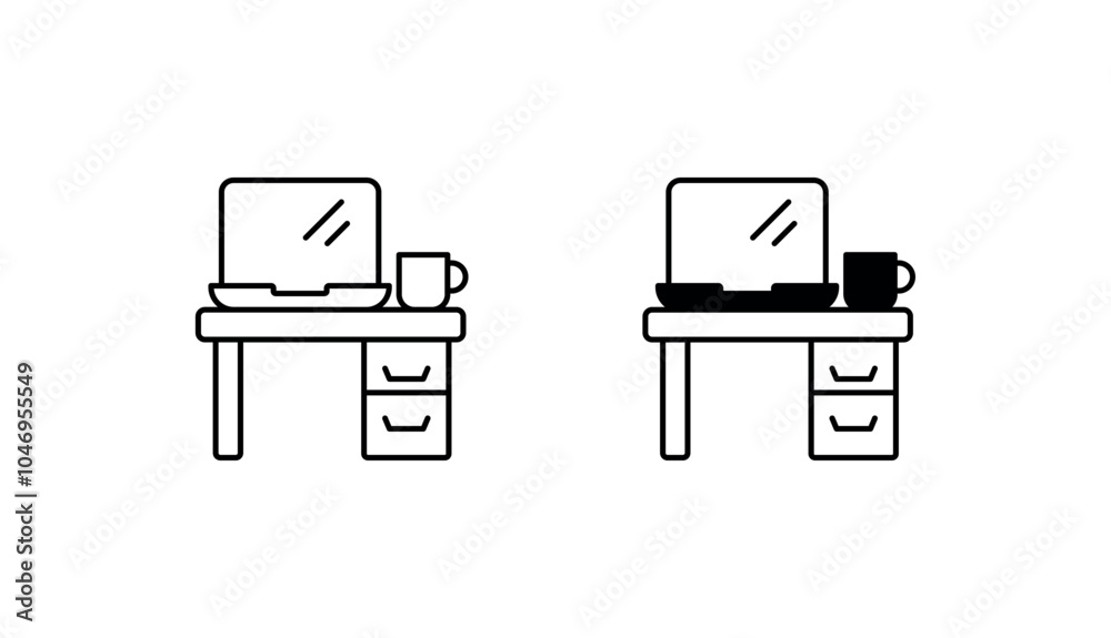 Laptop on Desk icon design with white background stock illustration Laptop on Desk icon design with white background stock illustration