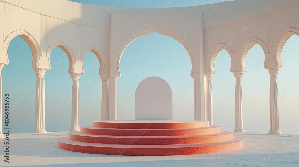 Fototapeta premium White Columns and Arches Enclosing a Circular Platform