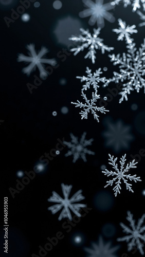 Elegant Snowflakes on Black: Winter Graphic for Holiday Marketing, Fashion, and Digital Design Projects