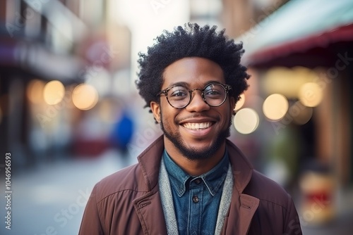 Portrait of a handsome young man with afro hairstyle and glasses