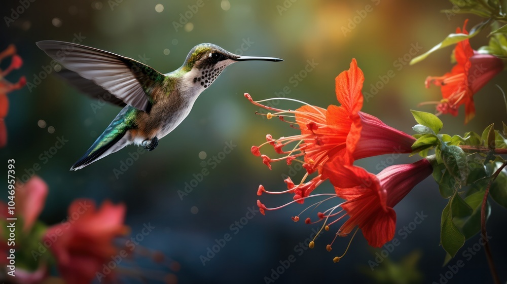 Fototapeta premium Photograph of a hummingbird hovering in mid-air,