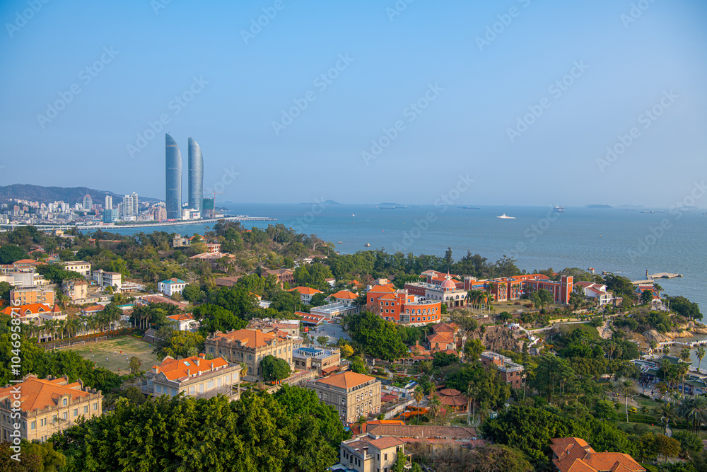Xiamen, China: View on Xiamen towers from Gulangyu island Xiamen, China: View on Xiamen towers from Gulangyu island