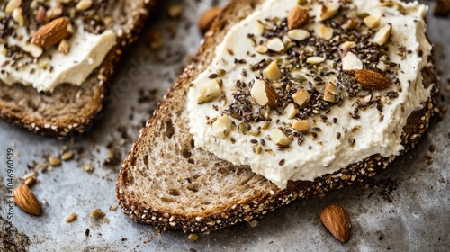 Delicious Toast with Nut Spread and Seeds