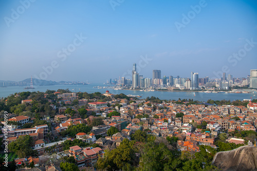 Panoramic view of Gulangyu Island in Xiamen, China, copy space for text photo