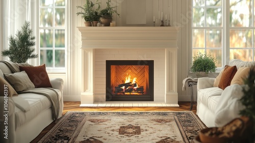 Cozy living room with a blank fireplace mantle