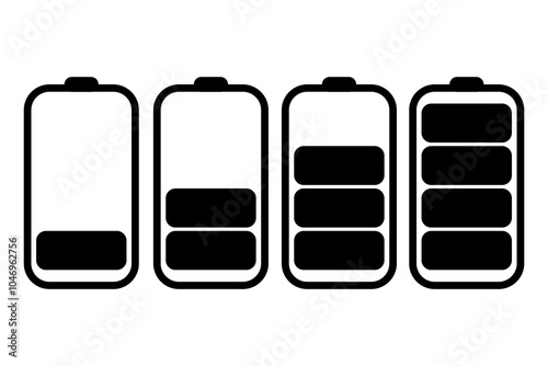 Battery icons set. Battery level and indicator related different styles vector icons.