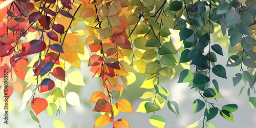 Colorful Cladodes: Leaves of different shades and shapes gracefully drape the branches of a tree, showcasing nature's palette. photo