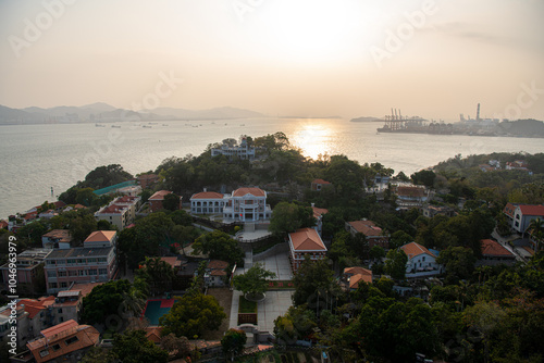 Overview of the European-style architecture with Red and Orange Roof on Gulangyu Island, Xiamen #1046963979