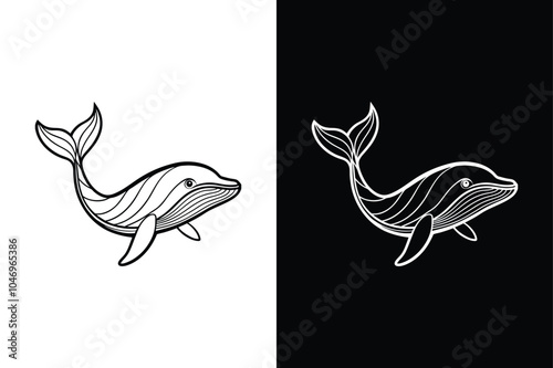 Blue whale logo icon silhouette vector icon design on white background.