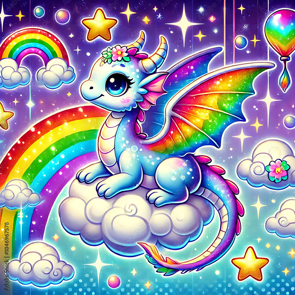 Fototapeta premium Tiny Dragon with Shimmering Wings, Generative Ai