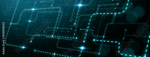 Digital futuristic machine learning artificial intelligence connection supercomputer big data technology concept, abstract blue background banner, graphical art illustration.