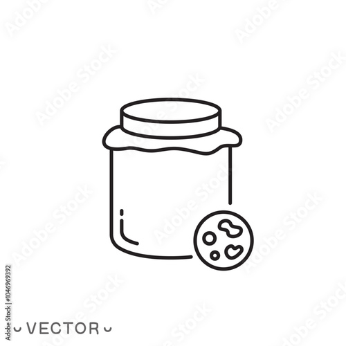fermentation process in glass jar icon, thin line symbol isolated on white background, editable stroke eps 10 vector illustration