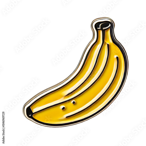 A bright yellow enamel pin showcasing a single banana, Isolated on Transparent Background, PNG