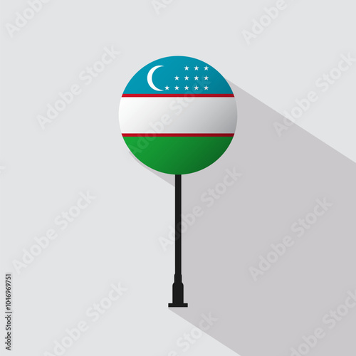 Uzbekistan National Circle Sign Flag Vector Illustration