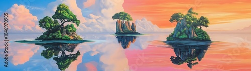 Surreal landscape of floating islands photo
