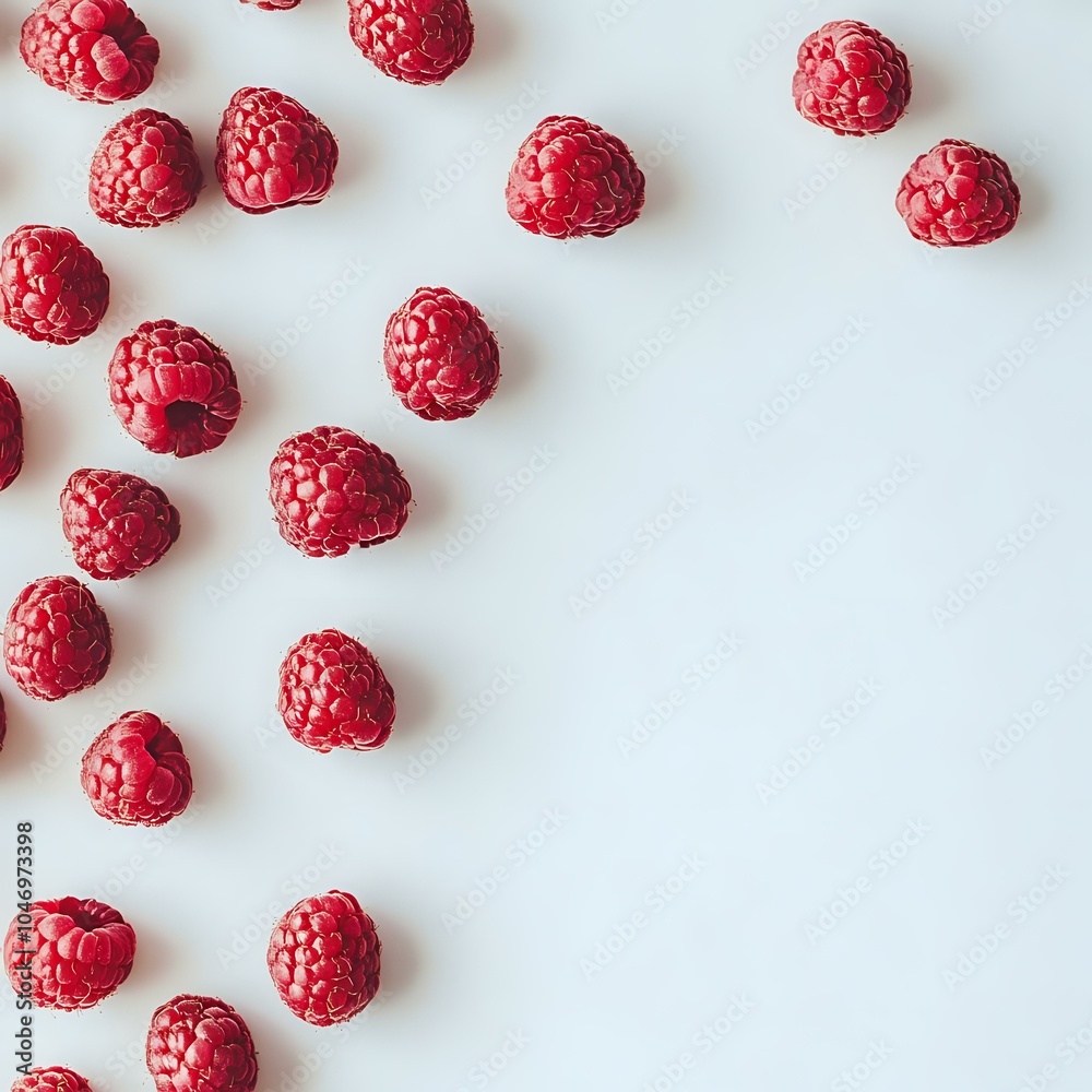 Red raspberries evenly arranged on white background. Red raspberries evenly arranged on white background.