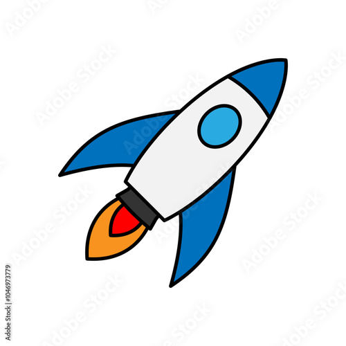 Flying rocket. Spaceship launched to space. Business start up concept.