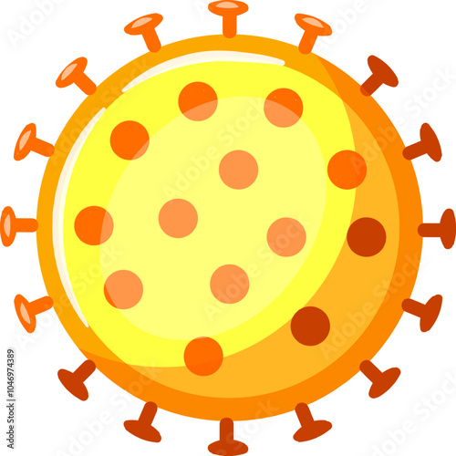 Coronavirus particle illustration showing orange spikes and yellow core representing the virus responsible for the covid 19 pandemic