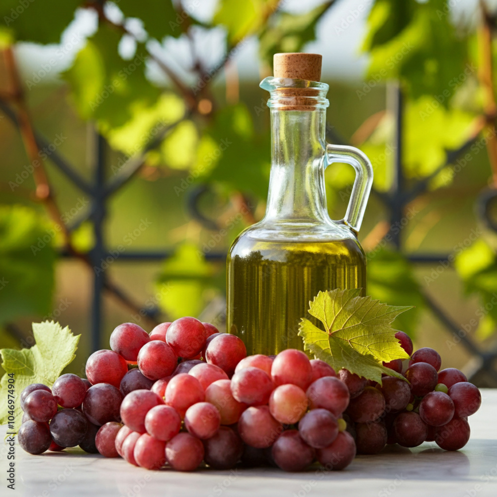 Fototapeta premium The oil is slightly shimmering, and the grapes look plump and juicy