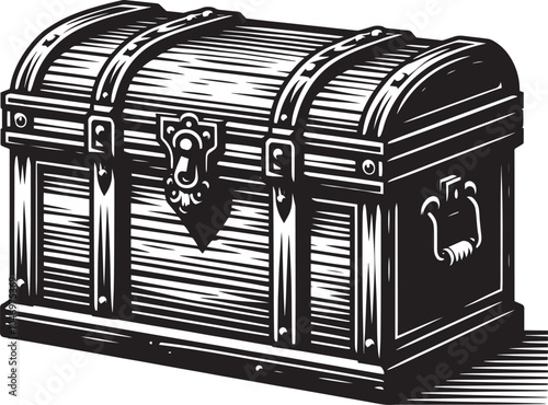 Wooden square Treasure Chest silhouette vector illustration isolated on a white background