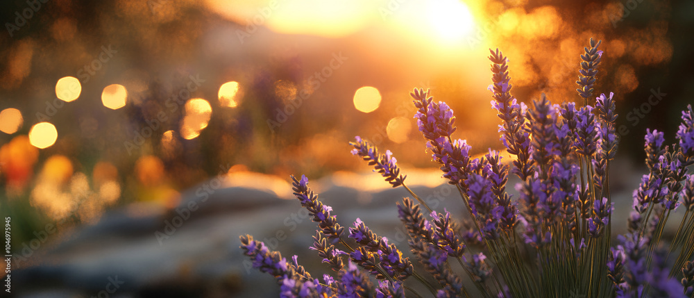 Lavender Flowers Blooming in the Golden Hour Sunlight Lavender Flowers Blooming in the Golden Hour Sunlight