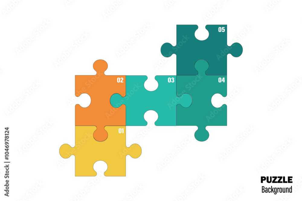 Five pieces puzzle infographic. Puzzle pieces vector set. Puzzle jigsaw on white background. Set of puzzle pieces. Vector illustration Five pieces puzzle infographic. Puzzle pieces vector set. Puzzle jigsaw on white background. Set of puzzle pieces. Vector illustration