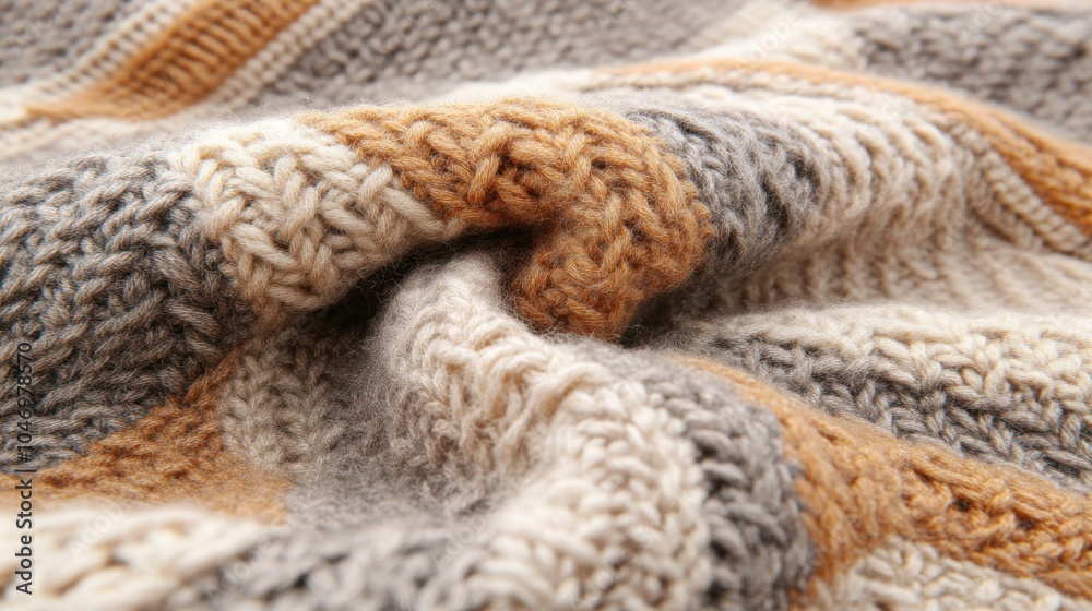Checkered wool knitwear, textured fabric in soft, cozy wool with an intricate knit design and warm tones, perfect for winter clothing. Checkered wool knitwear, textured fabric in soft, cozy wool with an intricate knit design and warm tones, perfect for winter clothing.