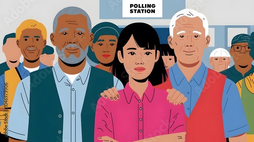 Diverse Group of Voters at Polling Stations  photo