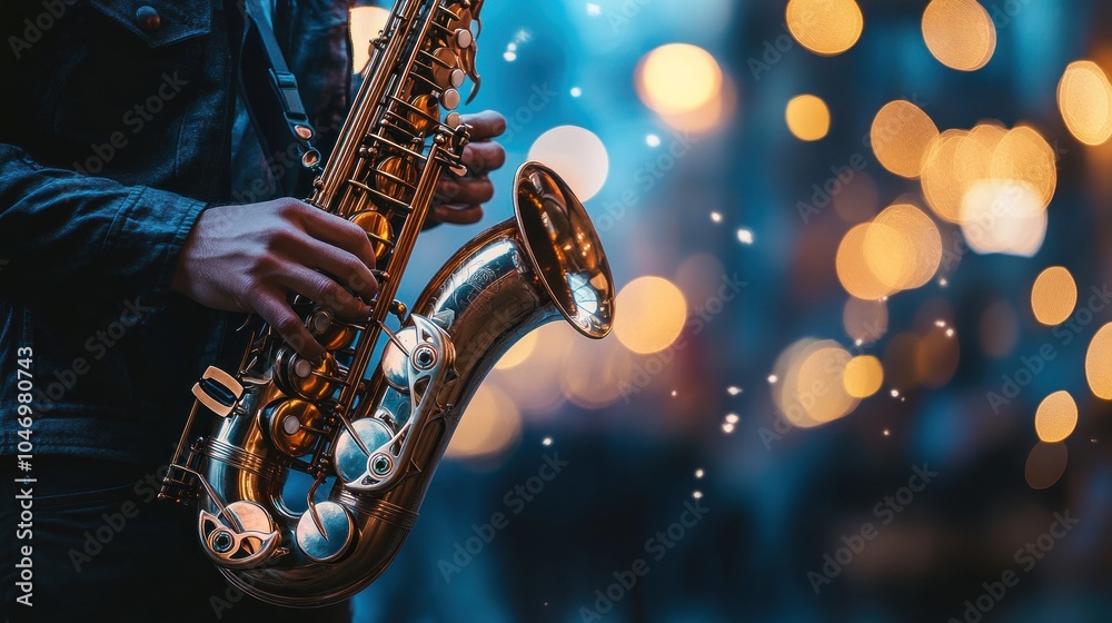 Fototapeta premium Alto saxophone player on black background, AI generated image