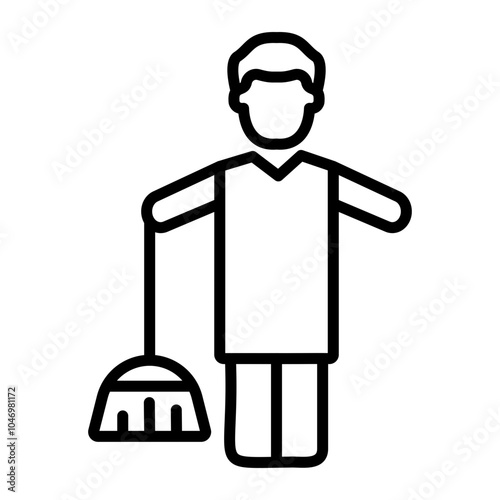 Man Sweeper Working Vector Line Icon Design