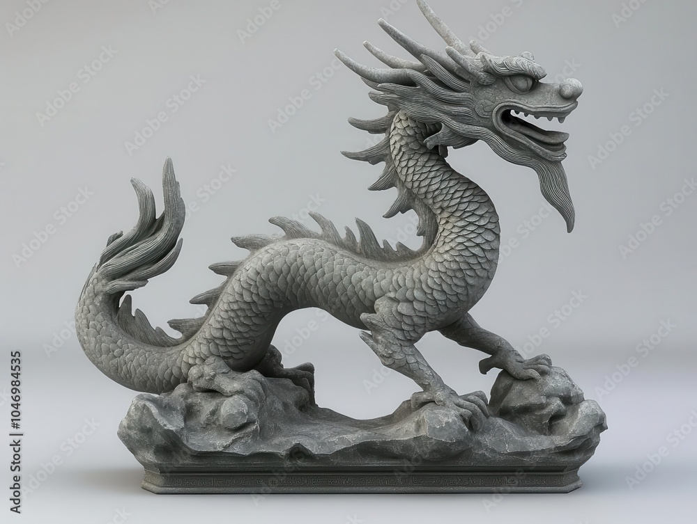 Fototapeta premium ancient chinese dragon statue poised majestically, crafted from intricately detailed materials, embodying cultural richness and historical significance