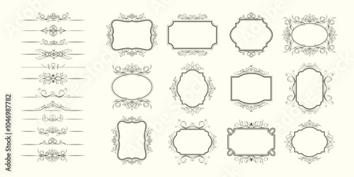 Set of vintage decorative calligraphic ornamental borders and frames. Elegant floral ornamental borders. Vector template