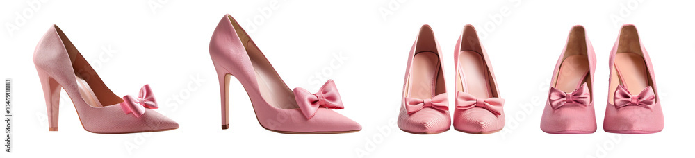 Elegant pink shoes displayed from different angles, isolated on a white background. Elegant pink shoes displayed from different angles, isolated on a white background.