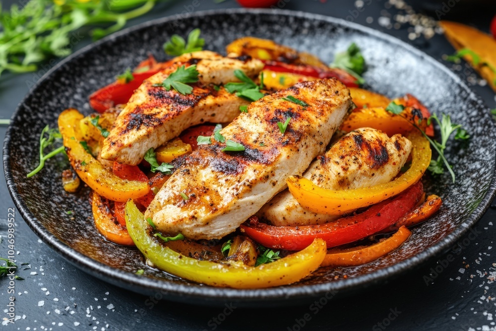 Chicken Fajita. Chicken Fillet Fried with Bell Pepper, A Tasty Gastronomic Dish Chicken Fajita. Chicken Fillet Fried with Bell Pepper, A Tasty Gastronomic Dish