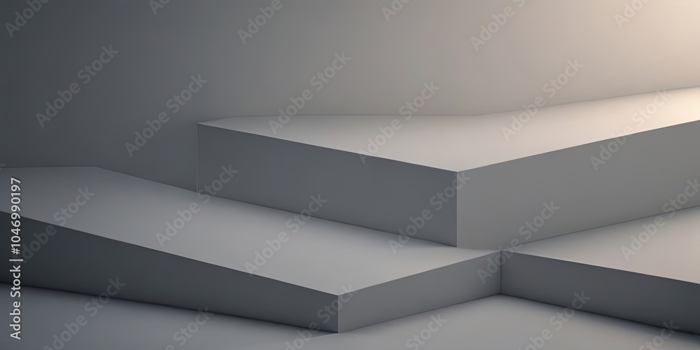 Fototapeta premium The image is a 3D rendering of a white staircase with a gray background
