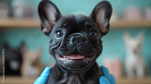 French Bulldog Receiving a Neck Injection at an Animal Clinic, Depicting Veterinary Care and Pet Health. 