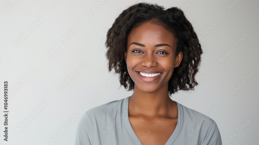 Photo of a smiling, confident, optimistic black female tech worker on a white background
Photo of a smiling, confident, optimistic black female tech worker on a white background