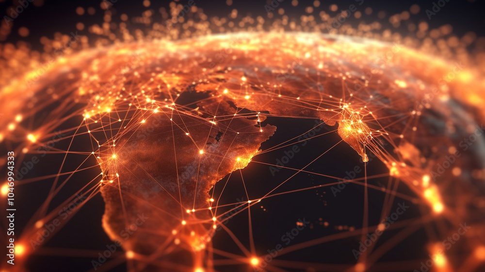 A digital representation of a global connection network on a bright blue background with a dot, illustrating interconnected technology and Global Network Connection Over Planet Earth, generative A digital representation of a global connection network on a bright blue background with a dot, illustrating interconnected technology and Global Network Connection Over Planet Earth, generative