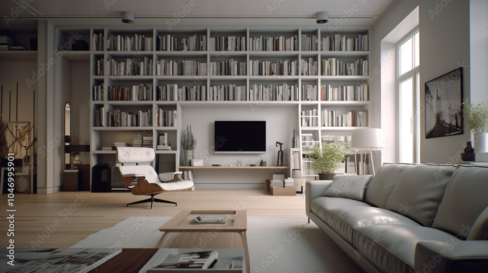 Fototapeta premium Exposed Brick Loft with Vintage Accents modern living room living room interior 