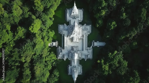 Aerial View of a Serene Temple Surrounded by Forest