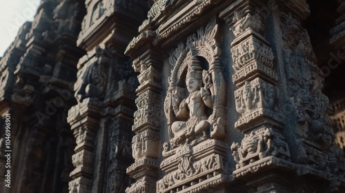 Intricate Stone Carving of Deity in Temple Structure