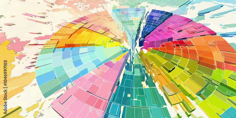 Fototapeta premium A pie chart with slices of colorful pastels, depicting the popularity of different European vacation spots by region.