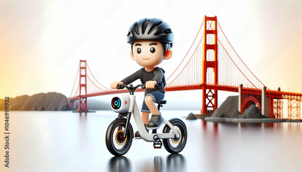 3D Cyclist Smart Bike Riding Golden Gate Bridge Candid Image Iconic San Francisco Technological Exercise Milestone USA Fitness Innovations Outdoors 3D Cyclist Smart Bike Riding Golden Gate Bridge Candid Image Iconic San Francisco Technological Exercise Milestone USA Fitness Innovations Outdoors