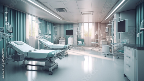 A hospital room featuring two beds neatly made up with crisp linens and a bedside table holding essentials for patient care A well-equipped intensive care unit (ICU) in a modern Indian hospital