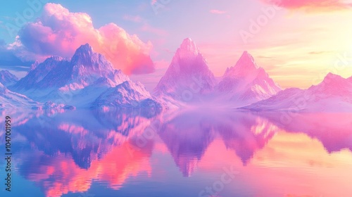 a colorful painting shows mountains and mountains with flowers photo