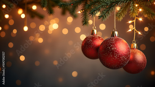 Christmas Baubles Hanging with Twinkling Lights happy new year 2025