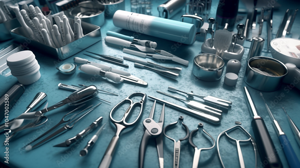 Fototapeta premium Ampules and phials containing a drug dose next to syringes on a surgical tray
