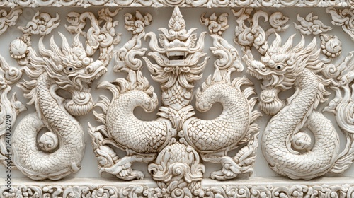 Intricate Dragon Relief Sculpture on Wall