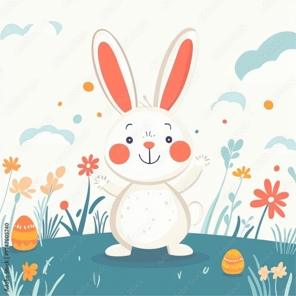 Fototapeta premium an easter banner with animals and flowers, in the style of dark beige and skyblue, colorful animation stills, bold calligraphy, relatable personality, dark white and white