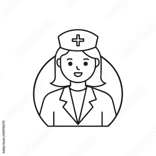 Nurse icon in line style. Doctor nurse icon outline, nurse thin line black, Vector isolated line illustration.